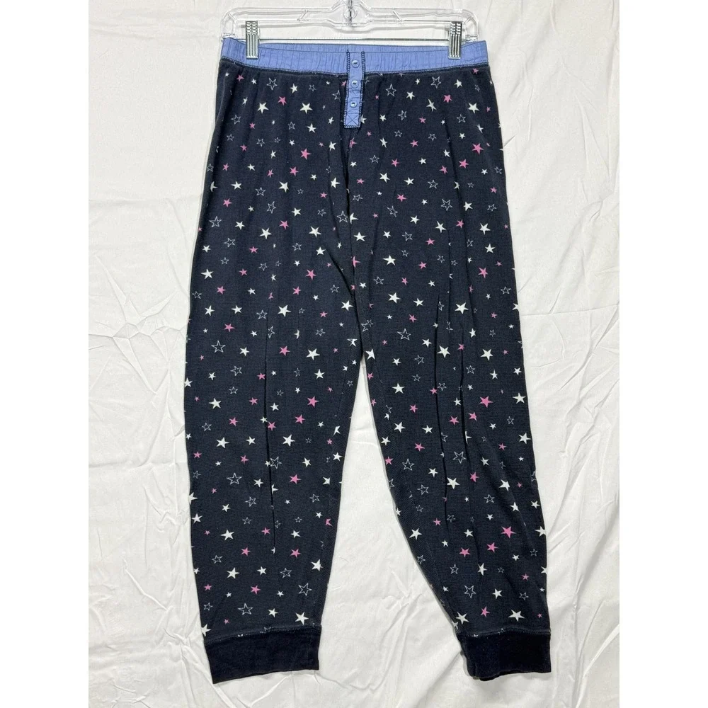 AQUA Women's Medium Navy Blue Star Pattern‎ Sleep-Wear Thermal Pajama Set